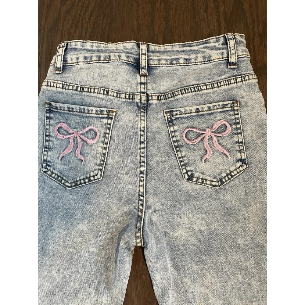 SHEIN‎ Teen Embroidered Pink Now Jeans Size 13y Light Wash 26